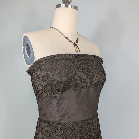 Midi Dress Cocktail Gown M Brown Silk Y2K Lace Banana Republic Strapless Glam - Picture 4 of 12